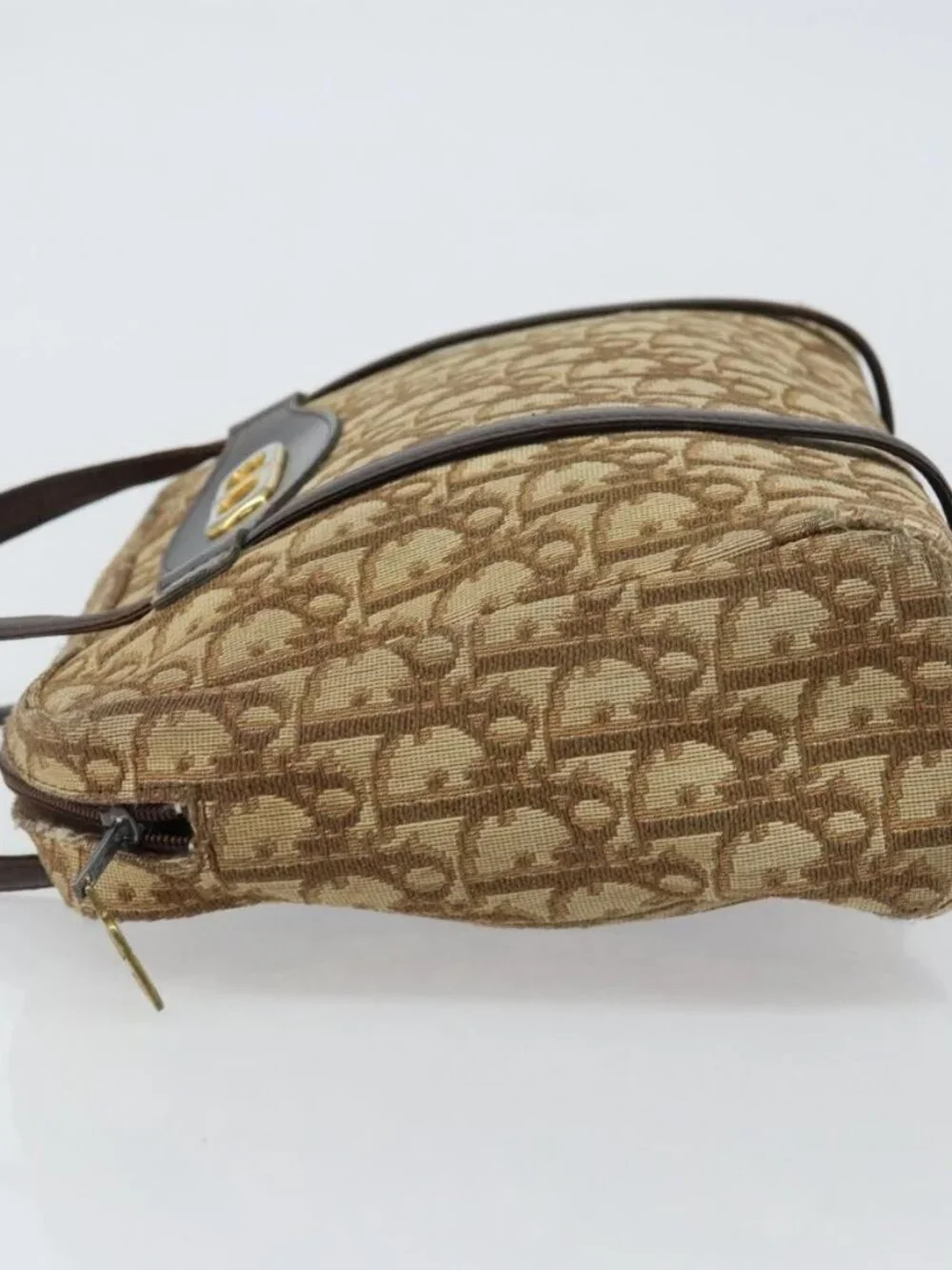 Christian Dior Trotter Canvas Hand Bag Beige Gold Auth 157140 - Picture 4 of 16